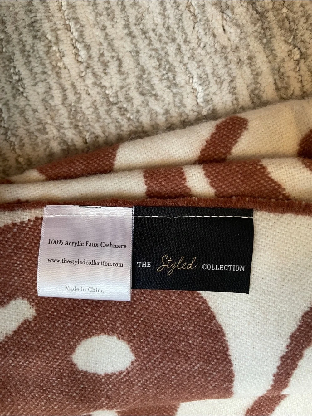 The Styled Collection Decorative Brown and Cream Smiley Throw Blanket